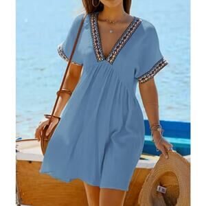 Cupshe Boho Short Sleeve V-Neck Mini Dress or Swimsuit Cover-Up Size S